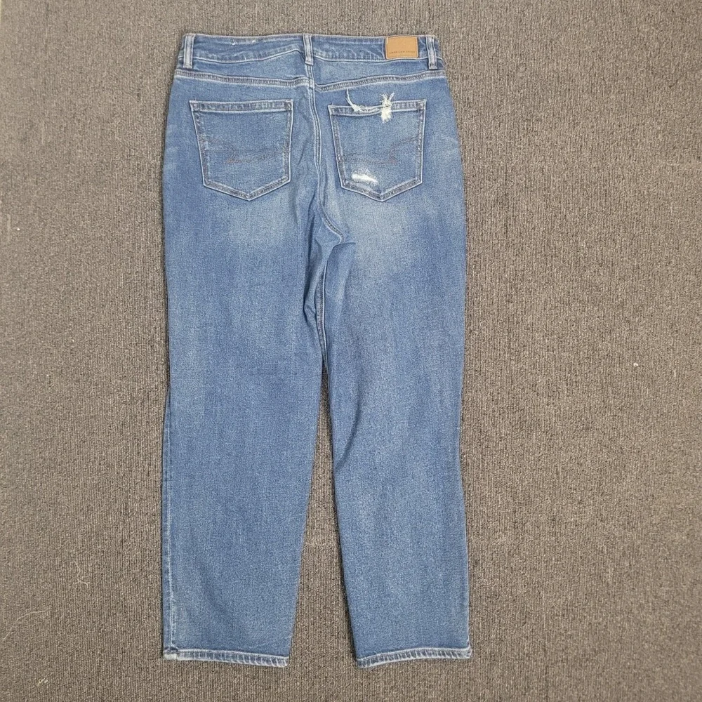 American Eagle 14 Mom Jeans Womens Blue Distressed High Rise Stretch Denim
